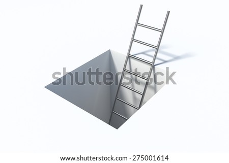 ladder in square hole over white surface help 3d illustration Stock photo © 