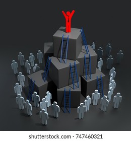 Ladders with Leadership Progress concept. 3d rendering