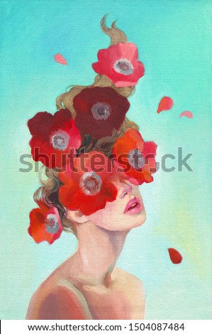 lady and flowers. dreamer. oil painting. contemporary art

