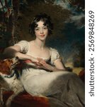 Lady Maria Conyngham (died 1843). Woman with regency style white dress portrait. Vintage woman art drawing illustration, woman lady female portrait old painting art print.