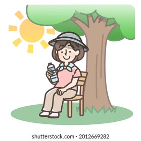 A Lady Resting Under The Tree Avoiding Heat Stroke.