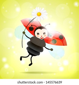 Cartoon Cute Ladybug Holding Flower Stock Vector (Royalty Free) 1569605086