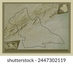 Laghouat, province of Algeria. Elevation map colored in wiki style with lakes and rivers. Locations of major cities of the region. Corner auxiliary location maps