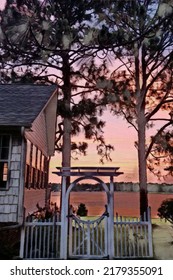 Lake House Sunset Garden Gate Abstract