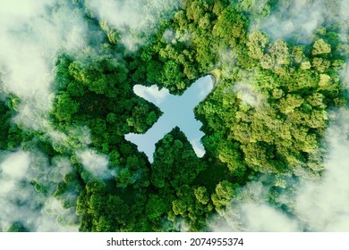 A lake in the shape an airplane in the middle untouched nature    concept illustrating the ecology air transport  travel   ecotourism  3d rendering 