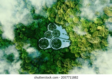 A lake in the shape of logs in the middle of a forest serving as a metaphor for the sustainable timber industry and the issue of deforestation. 3d rendering. - Powered by Shutterstock