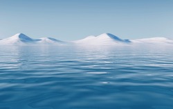 Lake And Water Surface Background, 3d Rendering. Digital Drawing.