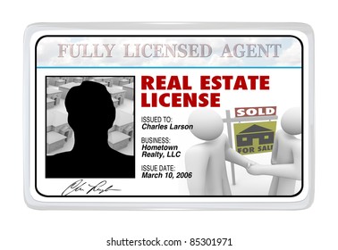 A laminated identification I.D. card or for a real estate license that a buying or selling professional would use to prove his credentials and certification to do business - Powered by Shutterstock