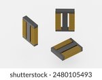 Laminated steel core inductor set on white background. 3d illustration.