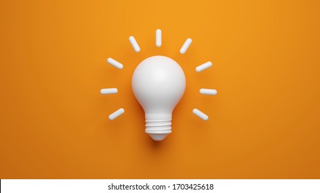 Lamp Light Bulb Idea Icon Concept Top View On Orenge Background. 3D Rendering