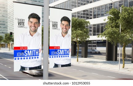 Lamp Post Political Propaganda Banner 3d Rendering