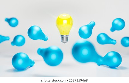 Lamps rotating around a light bulb. Business idea and strategy solution concept. Thinking and brainstorming. Human resource management and recruitment business concept. We are hiring. 3d illustration. - Powered by Shutterstock