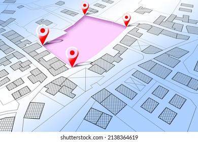 Land Management Concept With An Imaginary Cadastral Map Of Territory With A Vacant Land Available For Sale Or Building Construction
