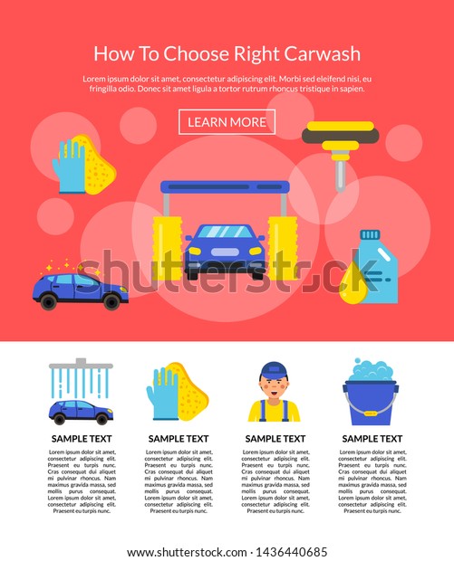 landing page or poster illustration with car wash\
flat icons
