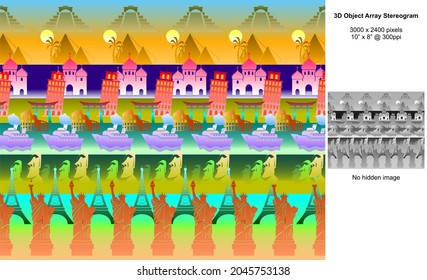 Landmarks 3D Object Array Stereogram Illusion