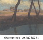 Landscape around szolnok, Karol Pongracz. Vintage landscape artwork by Karol Pongracz famous artist. Famous old painting of landscape, art illustration by Karol Pongracz.