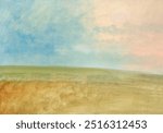 Landscape background (1846-1848) aesthetic hill painting by George Catlin. Vintage landscape nature hill art drawing illustration, old hill nature and blue sky painting art print.