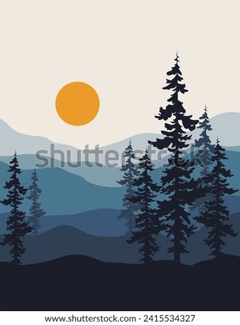 landscape background.wall art vector. Foliage line art drawing with abstract shape.Plant Art design for print, cover, wallpaper, Minimal and natural wall.