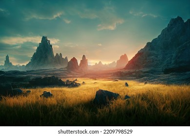 Landscape beautiful autumn misty mountains. Yellow grass - Powered by Shutterstock