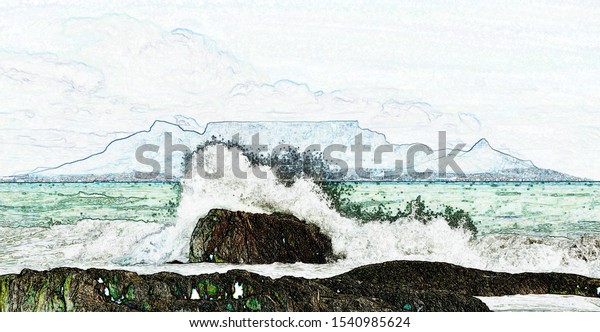 Landscape Cape Town Table Mountain Stock Illustration 1540985624