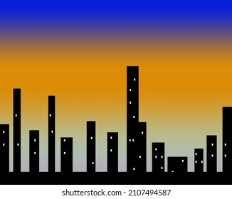 Landscape City With Blue Yellow Background. Particulate Matter In The Air