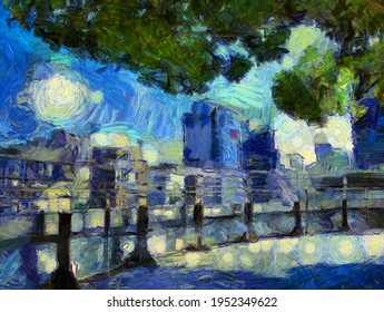 Landscape In The Heart Of Bangkok Illustrations Creates An Impressionist Style Of Painting.