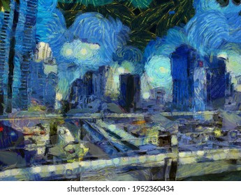 Landscape In The Heart Of Bangkok Illustrations Creates An Impressionist Style Of Painting.