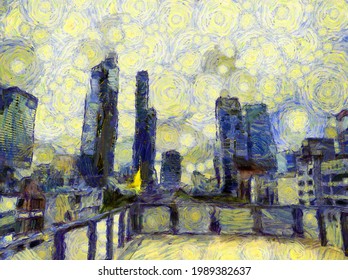 Landscape In The Heart Of Bangkok Illustrations Creates An Impressionist Style Of Painting.