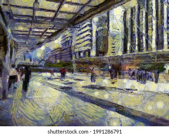 Landscape In The Heart Of Bangkok Illustrations Creates An Impressionist Style Of Painting.