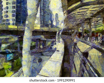 Landscape In The Heart Of Bangkok Illustrations Creates An Impressionist Style Of Painting.