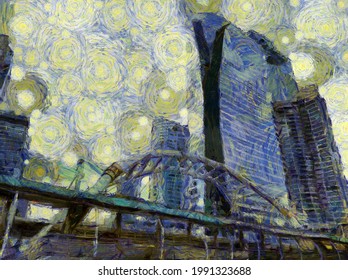 Landscape In The Heart Of Bangkok Illustrations Creates An Impressionist Style Of Painting.