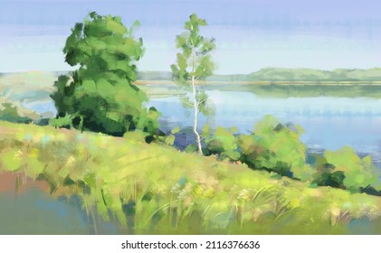 Landscape with a lake. CG art.