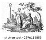 Landscape with a Lute Playing Woman and a Woman Pointing to a Classical Column, Reinier Vinkeles (I), 1751 - 1816