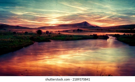 Landscape Mountain Behind A Glassy Lake