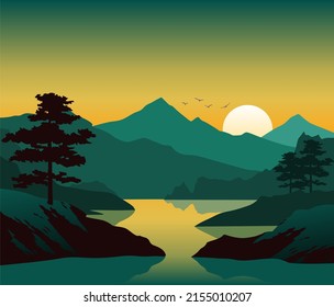 Landscape With Mountain and lake 