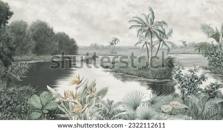 Landscape mural art design, trend, tropical, natural, plant ストックフォト © 