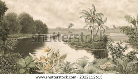 Landscape mural art design, trend, tropical, natural, plant