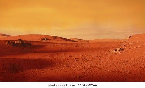 пейзаж на планете Марс, живописные пустынные сцены на красной планете (3D космическая иллюстрация)