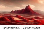 Landscape on the planet Mars, surface is a picturesque desert on red planet. Background of space game, cover, poster with red earth, mountains, stars, 3d artwork