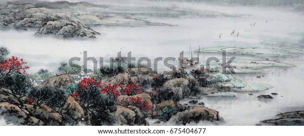 Landscape painting.Traditional Chinese Painting.