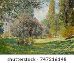 Landscape: The Parc Monceau, by Claude Monet, 1876, French impressionist painting, oil on canvas. Monet applied the paint in small daubs over the entire canvas, a style that became characteristic of h