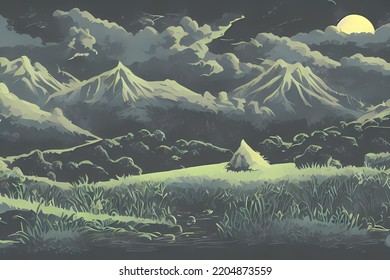 Landscape With Rolling Hills, Night Time