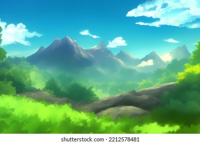 Landscape Scene Illustration Digital Painting Greenery Stock ...