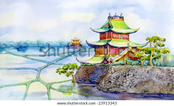 chinese pagoda painting