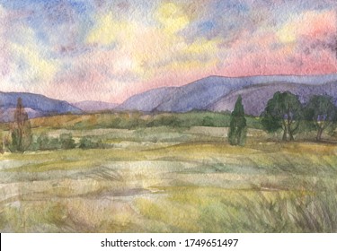 11,598 Watercolor mountain sunset Images, Stock Photos & Vectors ...