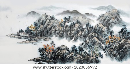 Landscapes ink and wash painting.Japanese traditional culture.