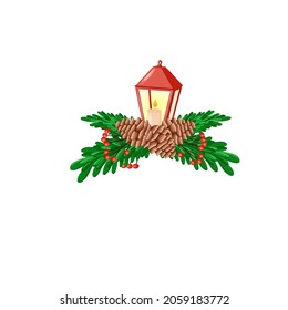 lantern and cones and branches of spruce