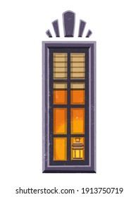 Lantern light in the window, night stand on a white background in a flat design style isolated, illustration.