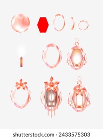 Lantern Pattern: Red and Orange shaded  lantern pattern,cutting work,easy making lantern with shapes and decorated with stars, vector illustration,white background.