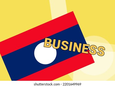 Laos Business. State Flag On A Colorful Background.  Vientiane  And Laos Business Concept. Metaphor Commerce And Business In LAO. Abstract Geometric Style, 3d Image